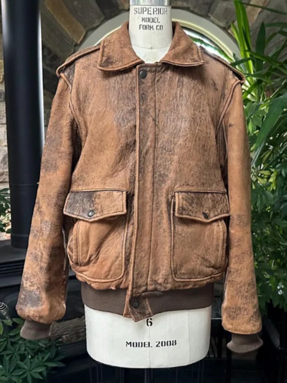 Vintage Brown Distressed 80s/90s Leather Bomber Jacket